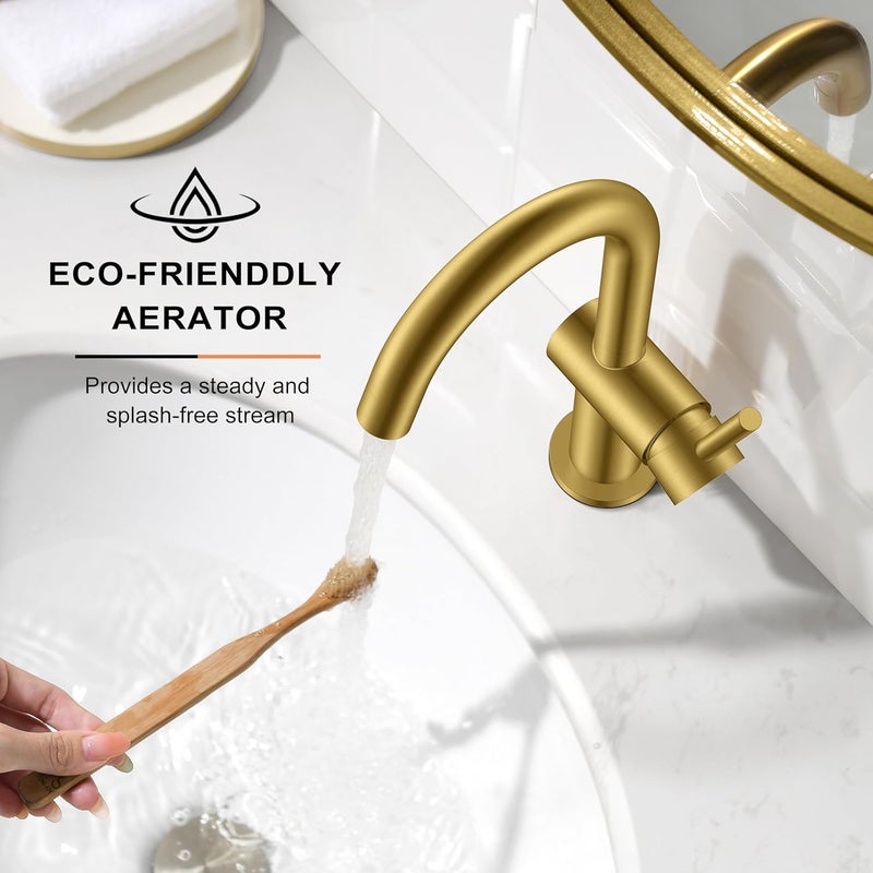 KENES Brushed Gold Single Handle Bathroom Faucets Modern Prep Wet Bar Sink Faucets Bathroom Sink Faucet with Drain Assembly & Deck Plate, Farmhouse RV Camper Outdoor Utility Faucet, KE-9005B-4 - Image 5